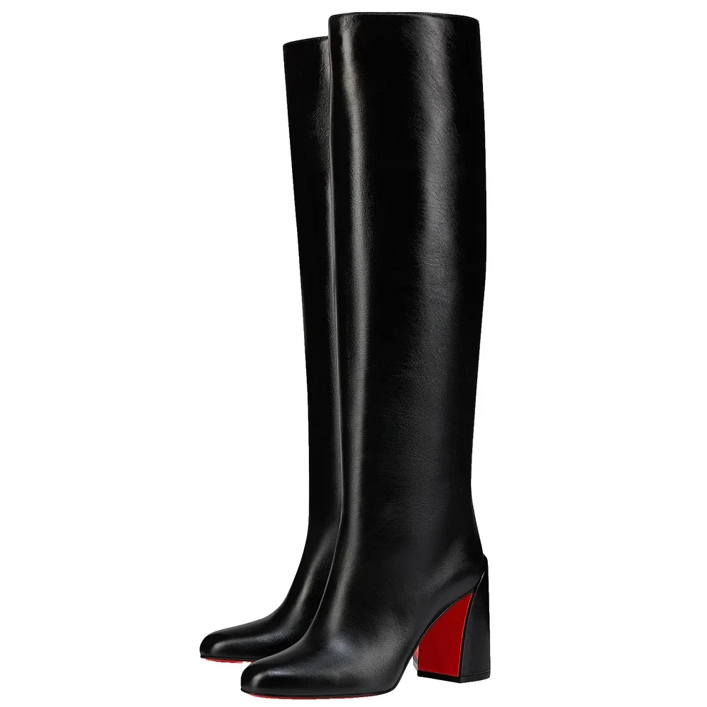Christian Louboutin Janitta 85 Black Leather Knee High Block Heel Boot 40 - Picture 4 of 16